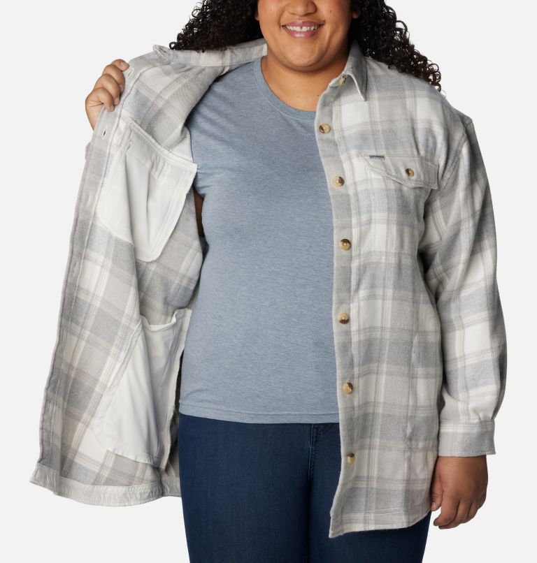 Thumbnail: Women's Calico Basin Shirt Jacket - Plus Size, Color: Sea Salt Buffalo Ombre, image 6