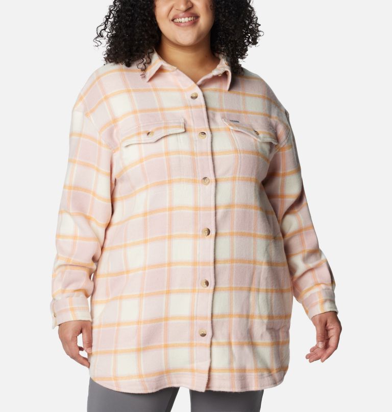 Thumbnail: Women's Calico Basin Shirt Jacket - Plus Size, Color: Sunset Peach Buffalo Ombre, image 1