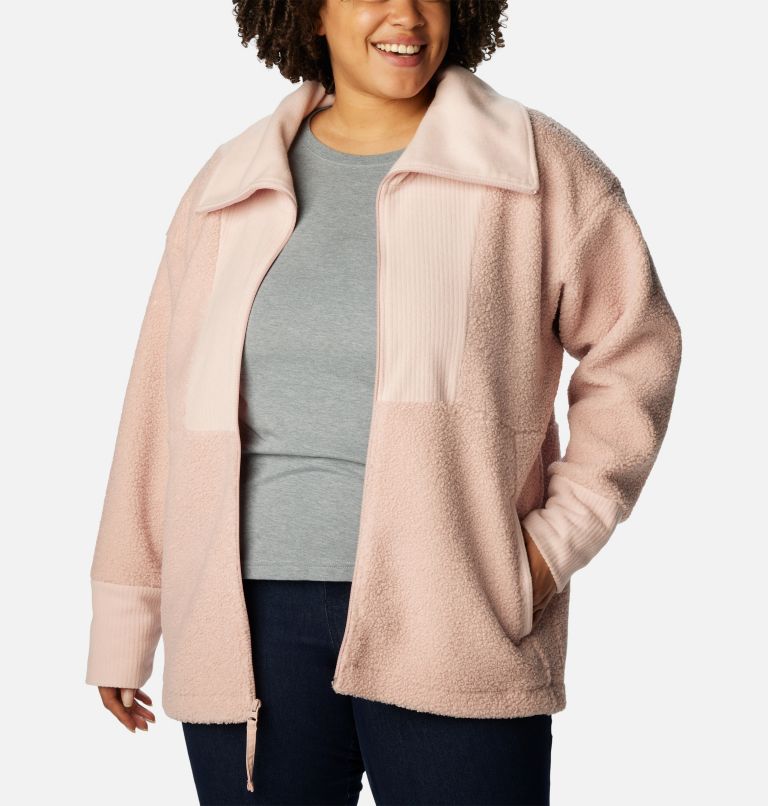 Thumbnail: Women's Boundless Trek Fleece Full Zip Jacket - Plus Size, Color: Dusty Pink, image 6