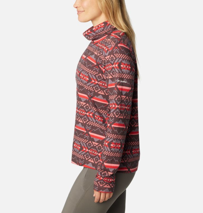 Thumbnail: Women's Holly Hideaway Funnel Neck Long Sleeve Shirt, Color: Red Lily Checkered Peaks, image 3