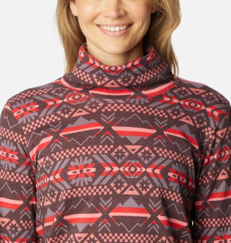 Women's Holly Hideaway Funnel Neck Long Sleeve Shirt, Color: Red Lily Checkered Peaks, image 4
