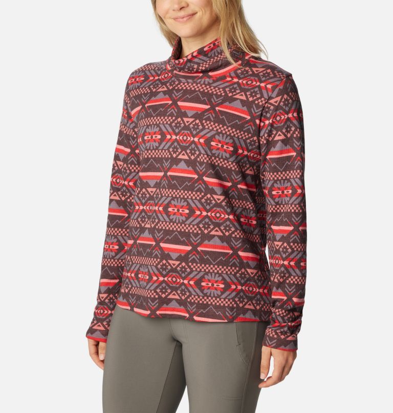 Women's Holly Hideaway Funnel Neck Long Sleeve Shirt, Color: Red Lily Checkered Peaks, image 5
