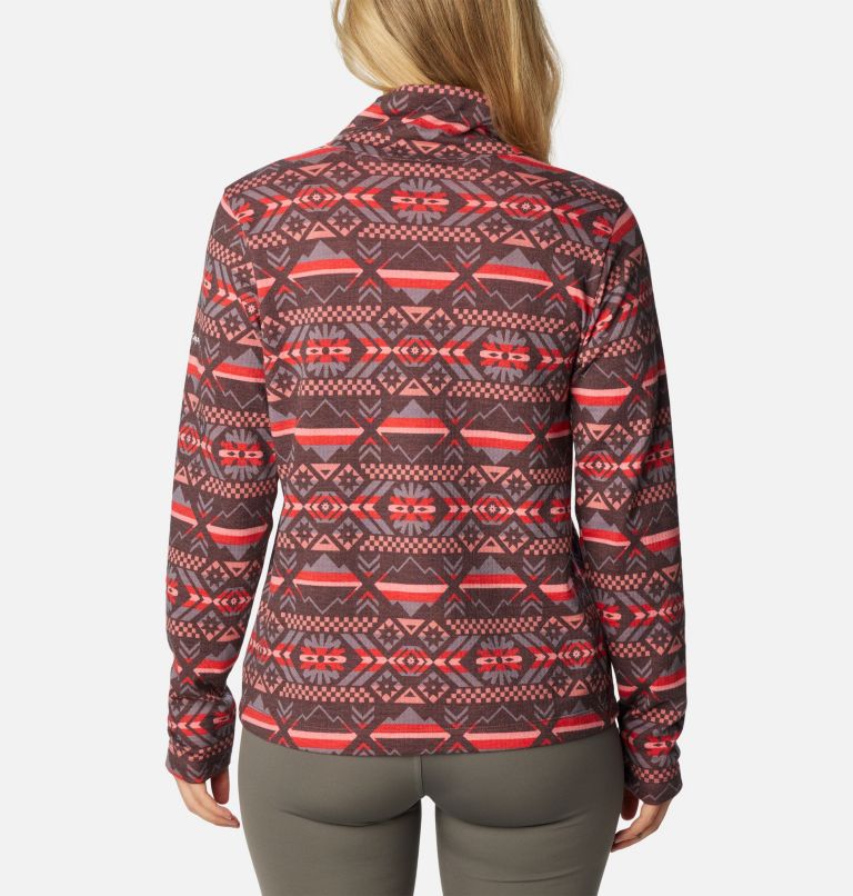 Women's Holly Hideaway Funnel Neck Long Sleeve Shirt, Color: Red Lily Checkered Peaks, image 2