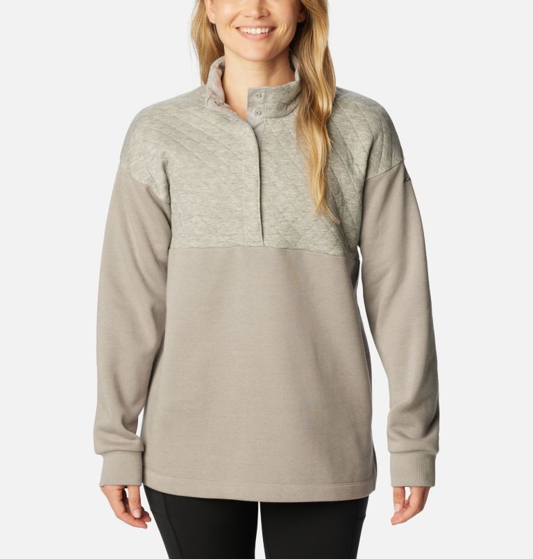 Thumbnail: Women's Hart Mountain Quilted Half Snap Pullover, Color: Light Grey Heather, image 1