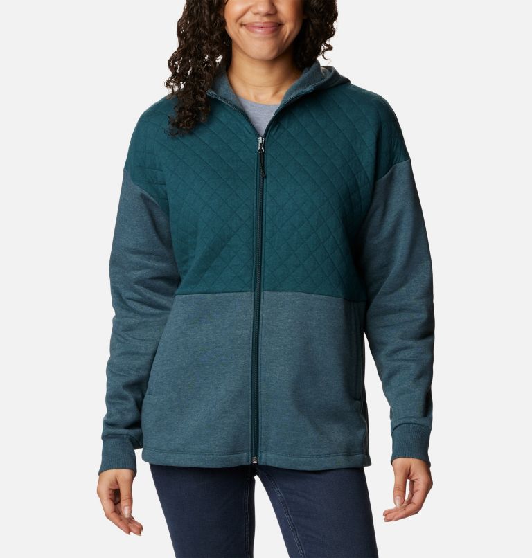 Women's Hart Mountain Quilted Hooded Full Zip, Color: Night Wave Heather, image 1