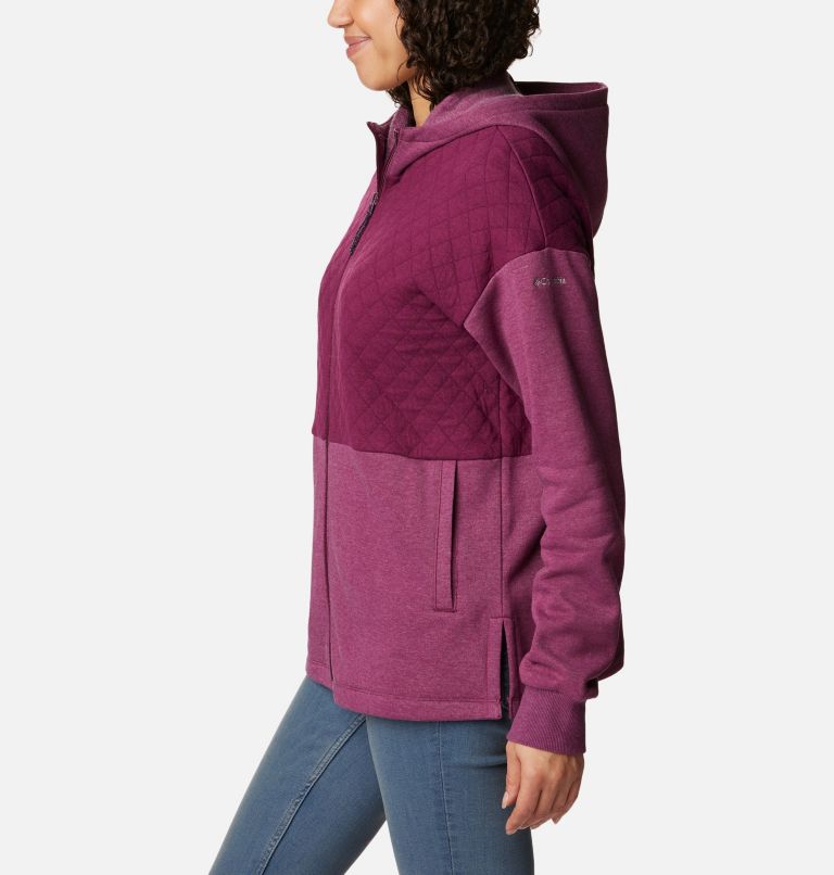Women's Hart Mountain Quilted Hooded Full Zip, Color: Marionberry Heather, image 3