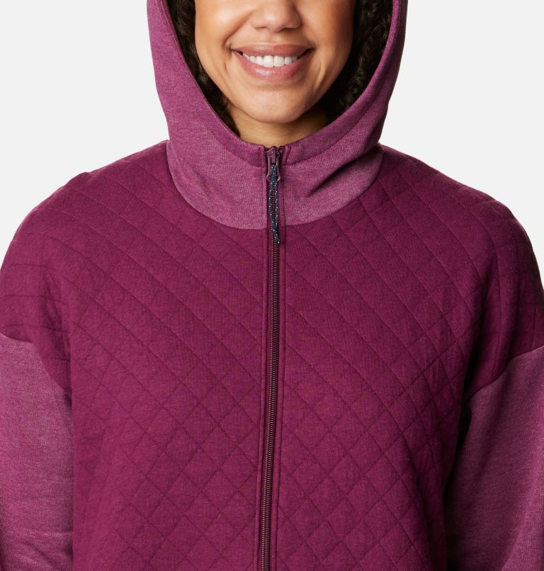Women's Hart Mountain Quilted Hooded Full Zip, Color: Marionberry Heather, image 4