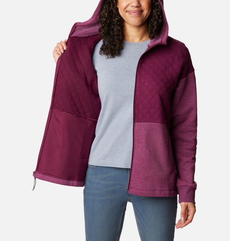 Women's Hart Mountain Quilted Hooded Full Zip, Color: Marionberry Heather, image 5