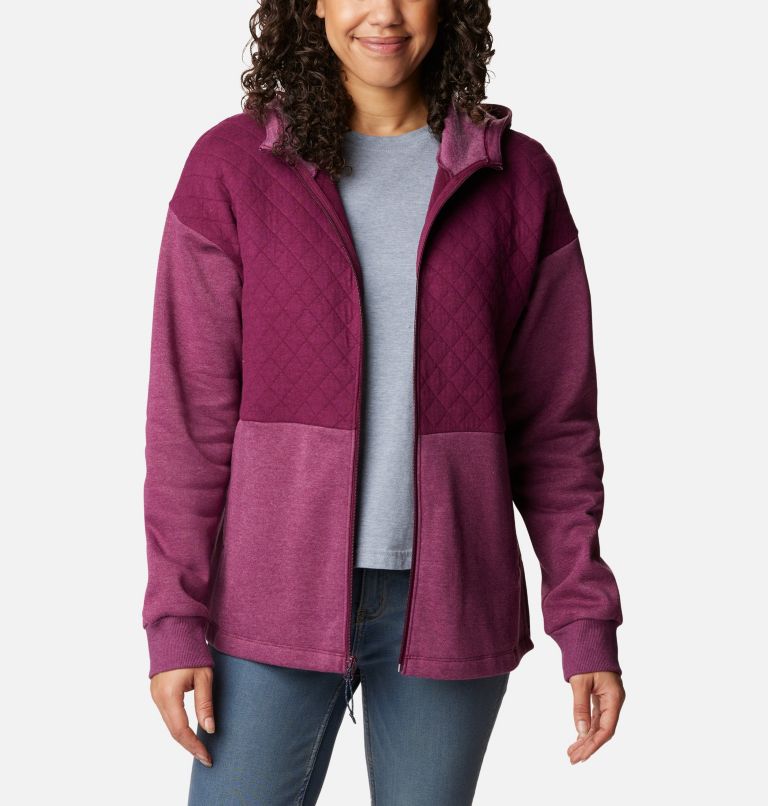 Women's Hart Mountain Quilted Hooded Full Zip, Color: Marionberry Heather, image 6