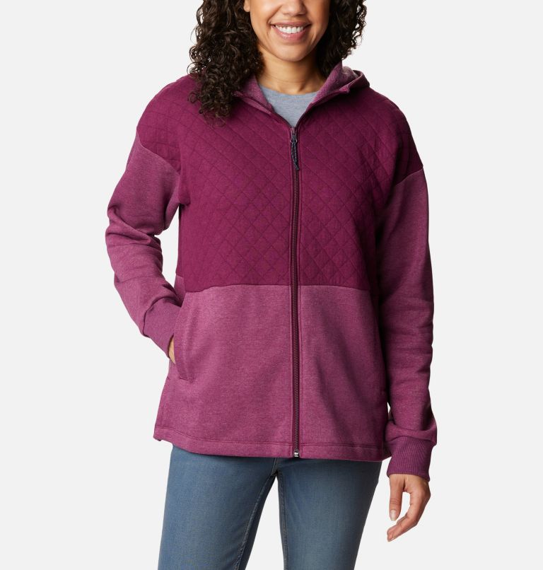 Women's Hart Mountain Quilted Hooded Full Zip, Color: Marionberry Heather, image 1