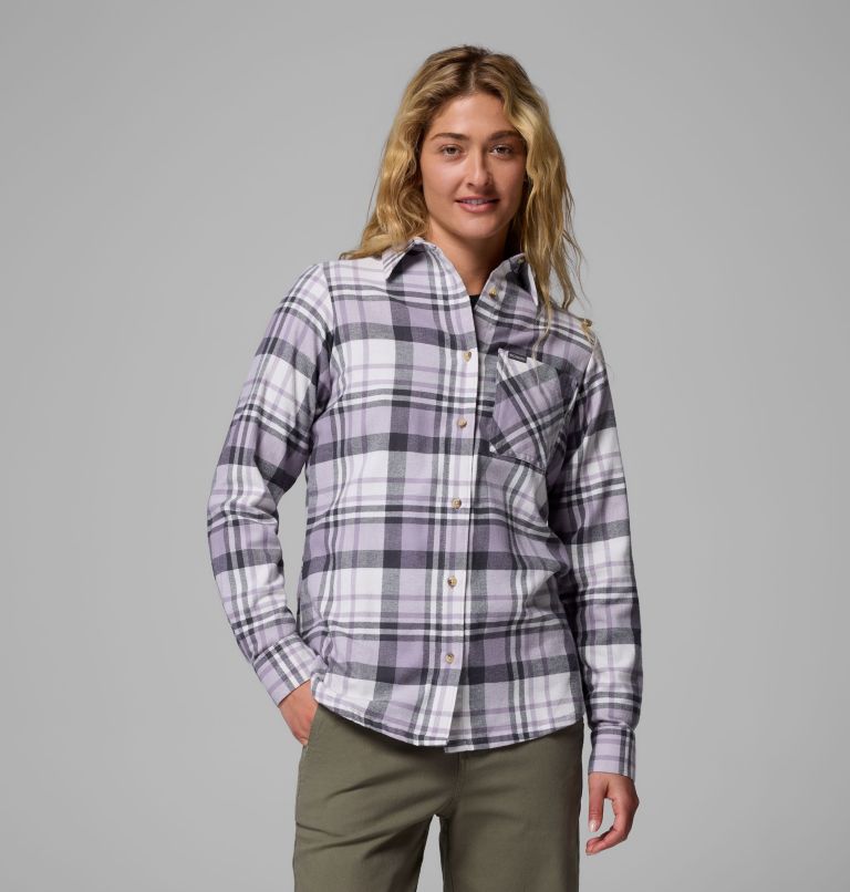 Women's Calico Basin Flannel Long Sleeve Shirt, Color: Shark Multiplaid, image 1