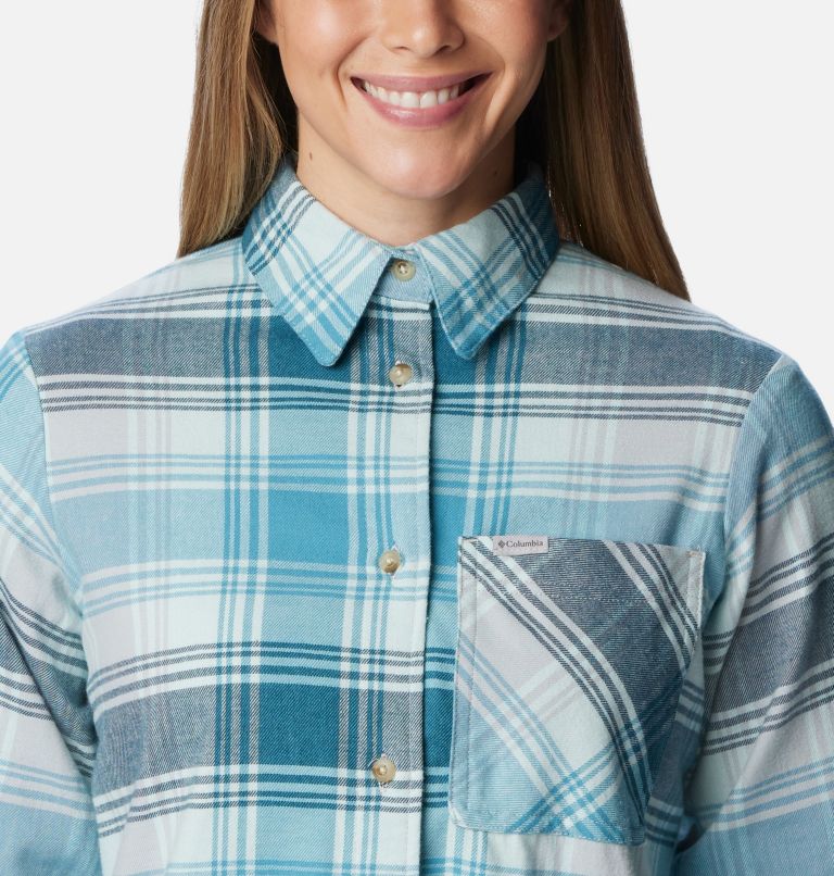 Women's Calico Basin Flannel Long Sleeve Shirt, Color: Aqua Haze Dimensional Buffalo, image 4