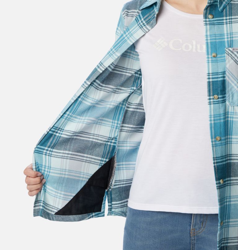 Women's Calico Basin Flannel Long Sleeve Shirt, Color: Aqua Haze Dimensional Buffalo, image 5