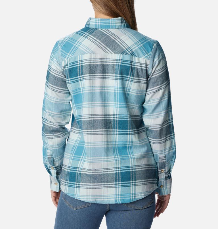 Women's Calico Basin Flannel Long Sleeve Shirt, Color: Aqua Haze Dimensional Buffalo, image 2