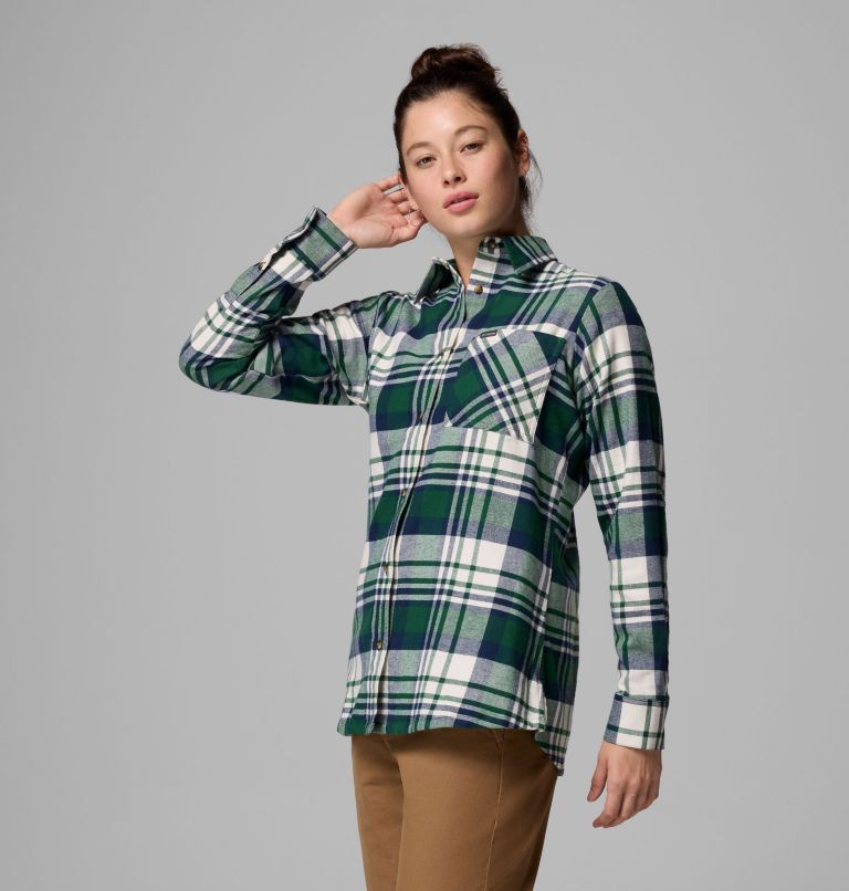 Women's Calico Basin Flannel Long Sleeve Shirt, Color: Rain Forest Multiplaid, image 4