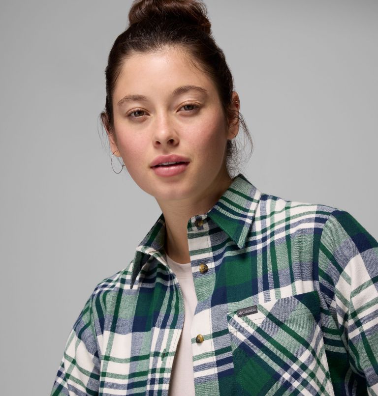 Women's Calico Basin Flannel Long Sleeve Shirt, Color: Rain Forest Multiplaid, image 6
