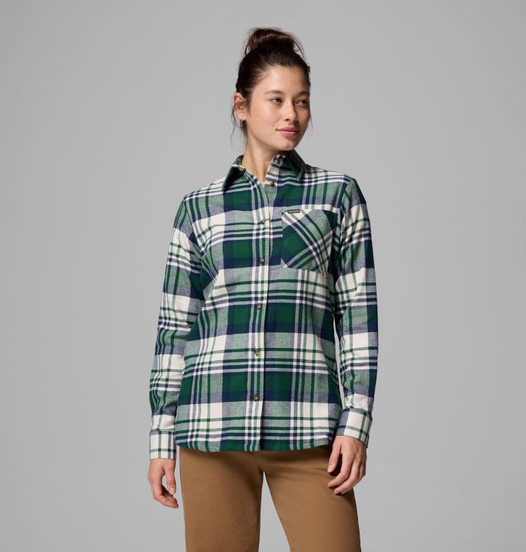 Women's Calico Basin Flannel Long Sleeve Shirt, Color: Rain Forest Multiplaid, image 1