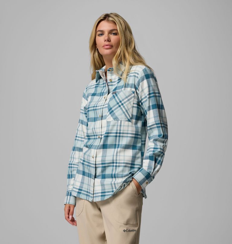 Women's Calico Basin Flannel Long Sleeve Shirt, Color: Crushed Blue Multiplaid, image 4