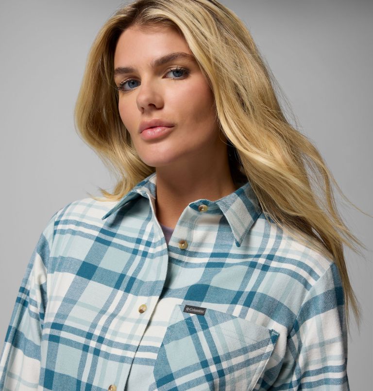 Women's Calico Basin Flannel Long Sleeve Shirt, Color: Crushed Blue Multiplaid, image 5