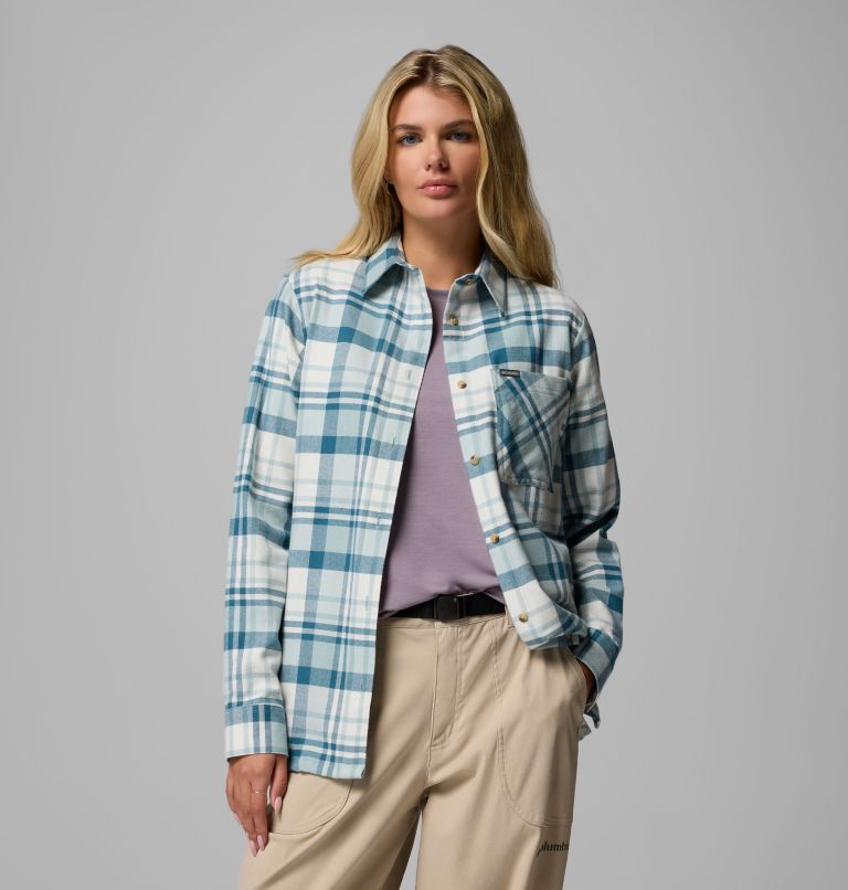Women's Calico Basin Flannel Long Sleeve Shirt, Color: Crushed Blue Multiplaid, image 6