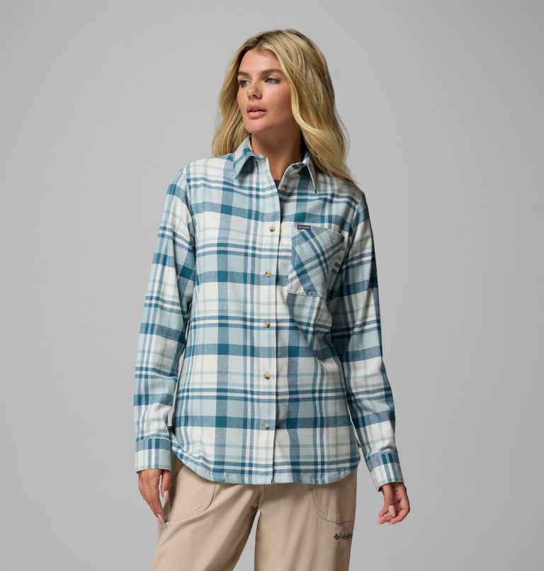 Women's Calico Basin Flannel Long Sleeve Shirt, Color: Crushed Blue Multiplaid, image 1