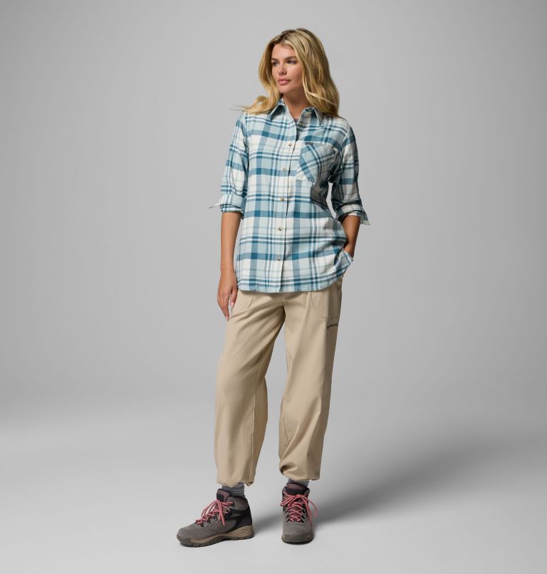 Women's Calico Basin Flannel Long Sleeve Shirt, Color: Crushed Blue Multiplaid, image 7