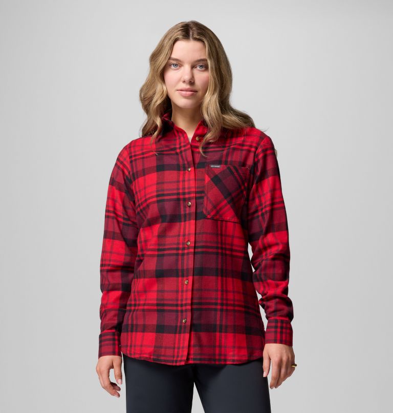 Women's Calico Basin Flannel Long Sleeve Shirt, Color: Mountain Red Multiplaid, image 5