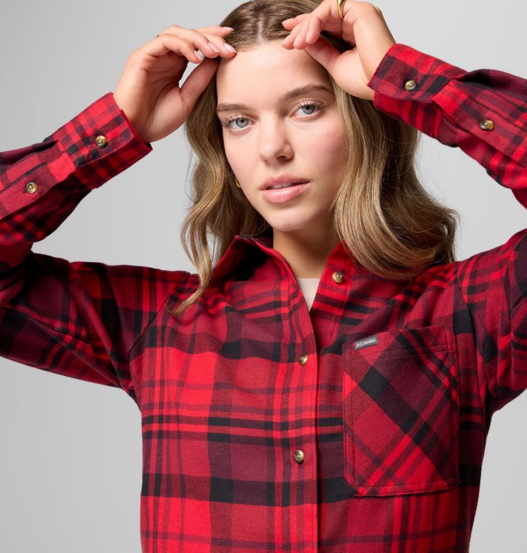 Women's Calico Basin Flannel Long Sleeve Shirt, Color: Mountain Red Multiplaid, image 6