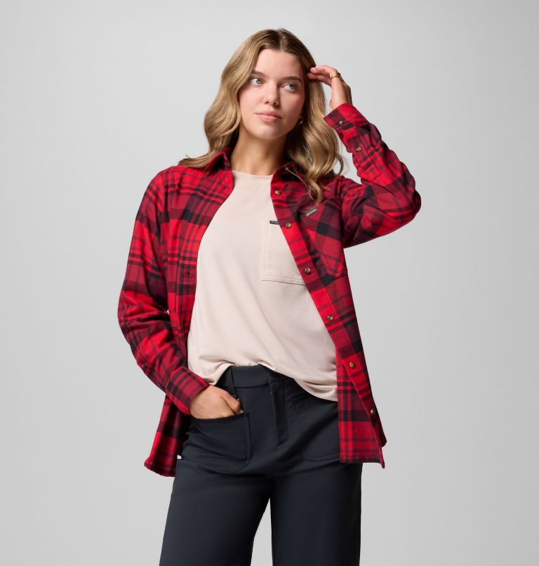 Women's Calico Basin Flannel Long Sleeve Shirt, Color: Mountain Red Multiplaid, image 7