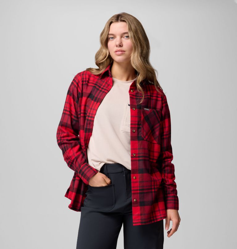 Women's Calico Basin Flannel Long Sleeve Shirt, Color: Mountain Red Multiplaid, image 1