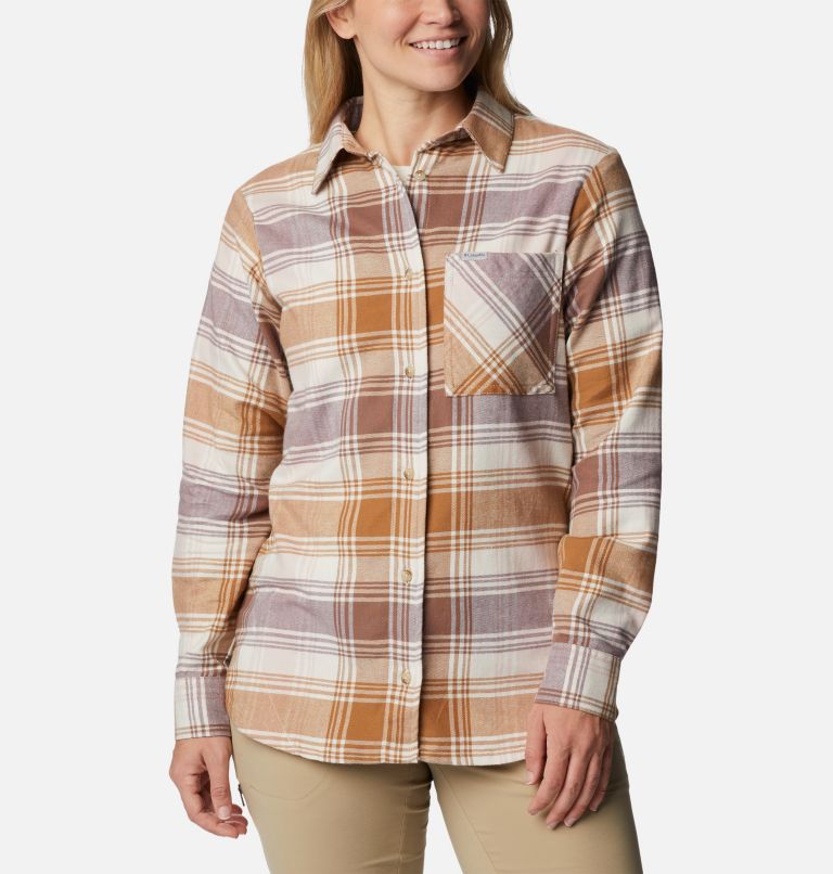 Women's Calico Basin Flannel Long Sleeve Shirt, Color: Dusty Pink Dimensional Buffalo, image 1