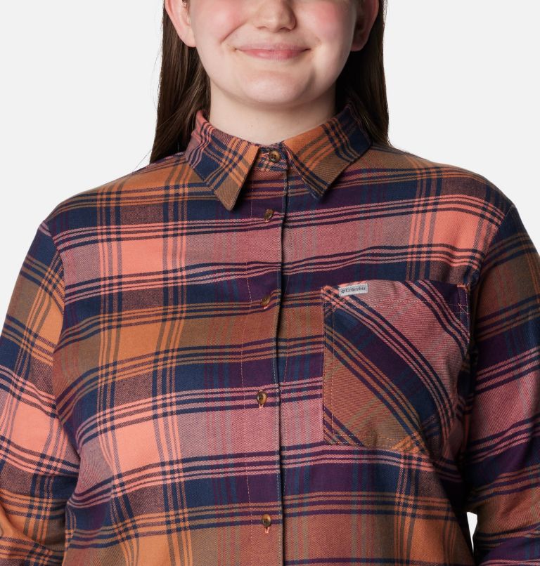 Women's Calico Basin Flannel Long Sleeve Shirt - Plus Size, Color: Faded Peach Dimensional Buffalo, image 4