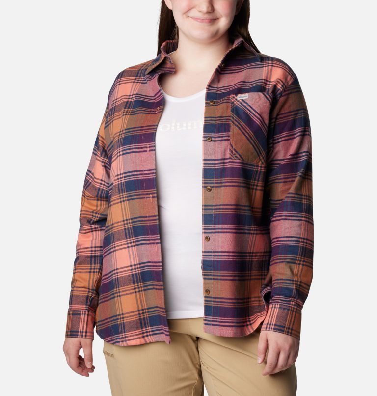 Women's Calico Basin Flannel Long Sleeve Shirt - Plus Size, Color: Faded Peach Dimensional Buffalo, image 6