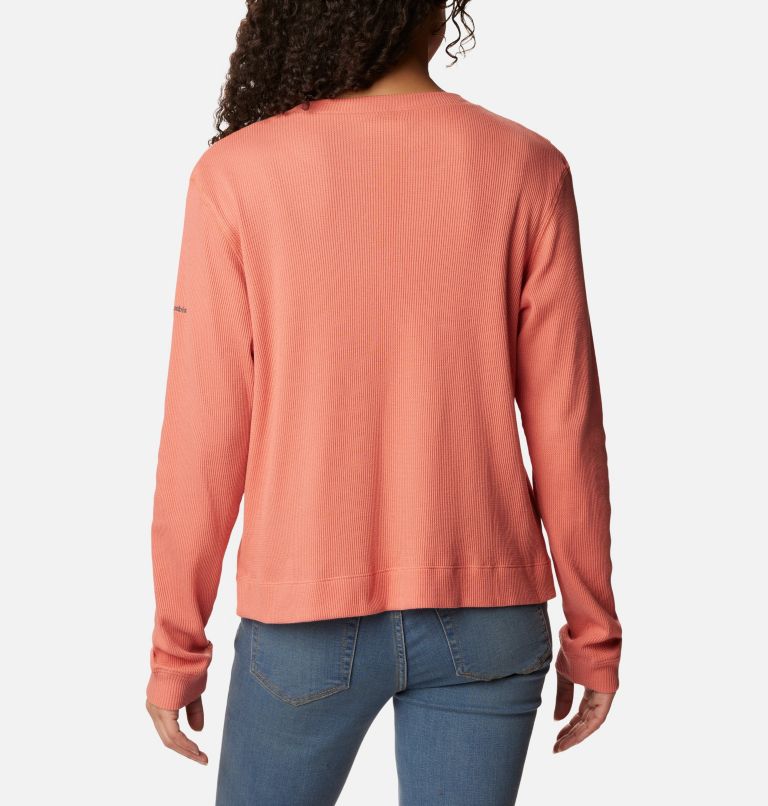 Women's Holly Hideaway Waffle Long Sleeve Shirt, Color: Faded Peach, image 2