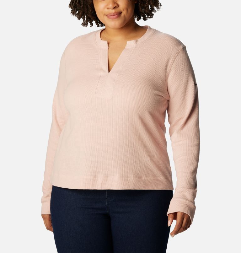 Women's Holly Hideaway Waffle Long Sleeve Shirt - Plus Size, Color: Dusty Pink, image 1