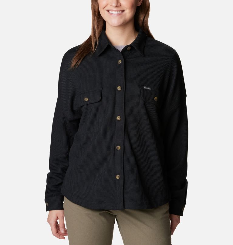 Women's Holly Hideaway Waffle Shirt Jacket, Color: Black, image 3