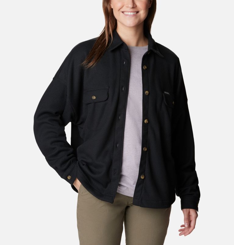 Thumbnail: Women's Holly Hideaway Waffle Shirt Jacket, Color: Black, image 1