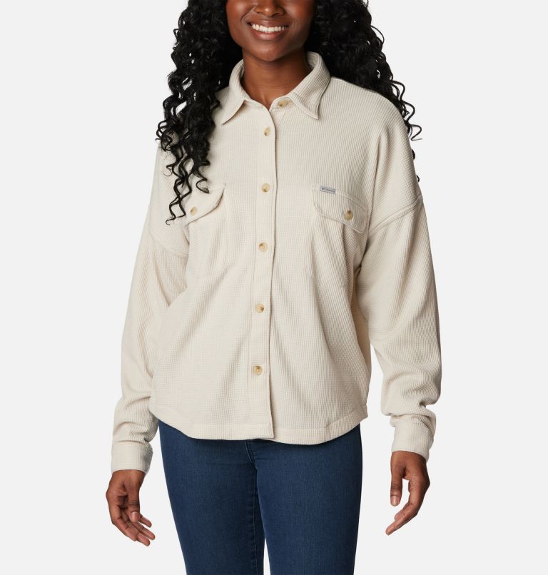 Women's Holly Hideaway Waffle Shirt Jacket, Color: Dark Stone, image 3