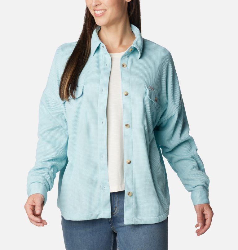Thumbnail: Women's Holly Hideaway Waffle Shirt Jacket, Color: Aqua Haze, image 1