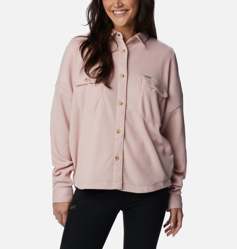 Women's Holly Hideaway Waffle Shirt Jacket, Color: Dusty Pink, image 3