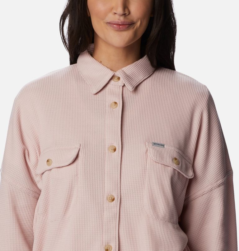 Thumbnail: Women's Holly Hideaway Waffle Shirt Jacket, Color: Dusty Pink, image 5