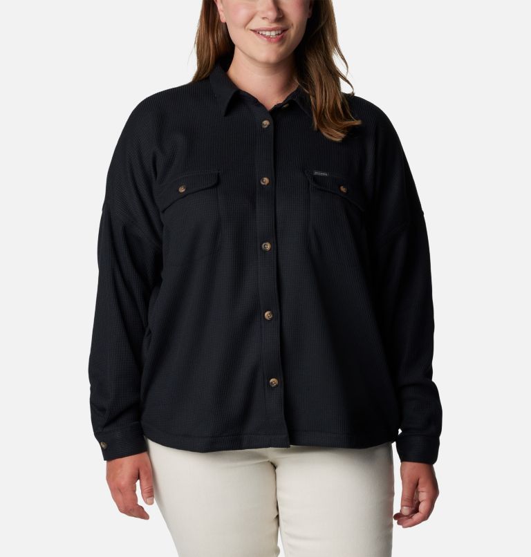 Women's Holly Hideaway Waffle Shirt Jacket - Plus Size, Color: Black, image 3