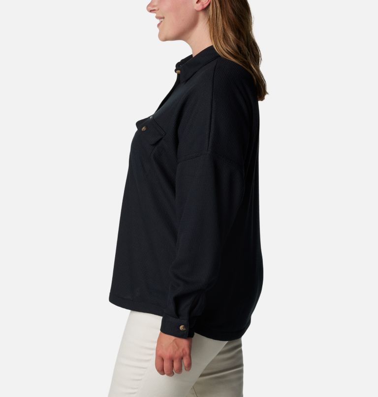 Women's Holly Hideaway Waffle Shirt Jacket - Plus Size, Color: Black, image 4