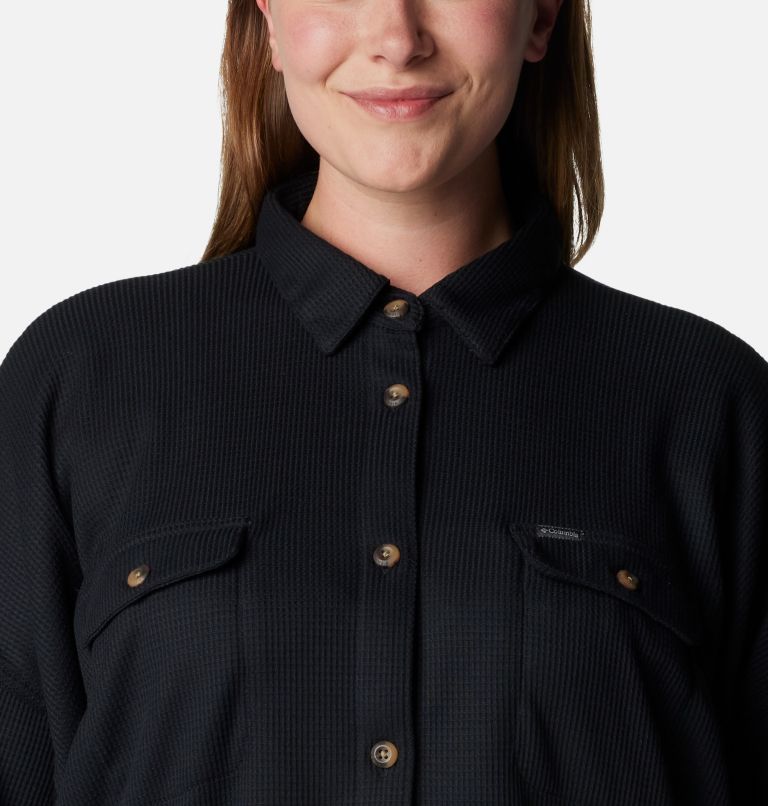Women's Holly Hideaway Waffle Shirt Jacket - Plus Size, Color: Black, image 5