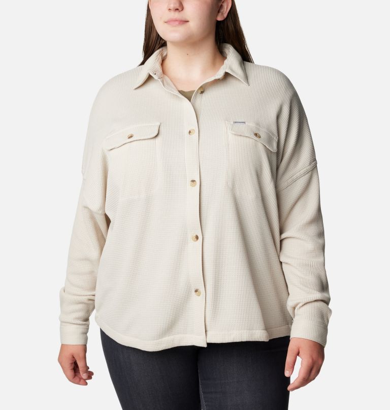 Thumbnail: Women's Holly Hideaway Waffle Shirt Jacket - Plus Size, Color: Dark Stone, image 3