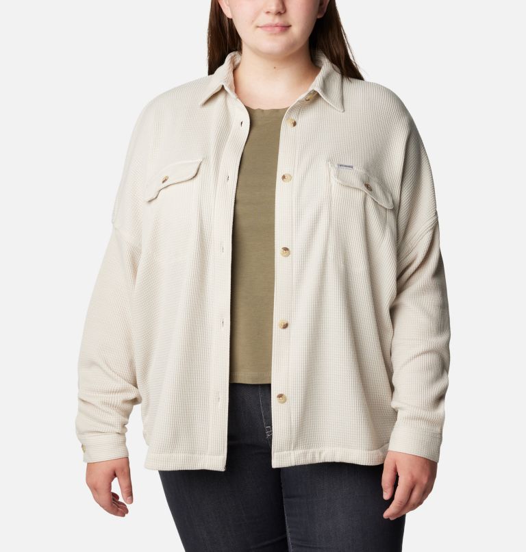 Thumbnail: Women's Holly Hideaway Waffle Shirt Jacket - Plus Size, Color: Dark Stone, image 1