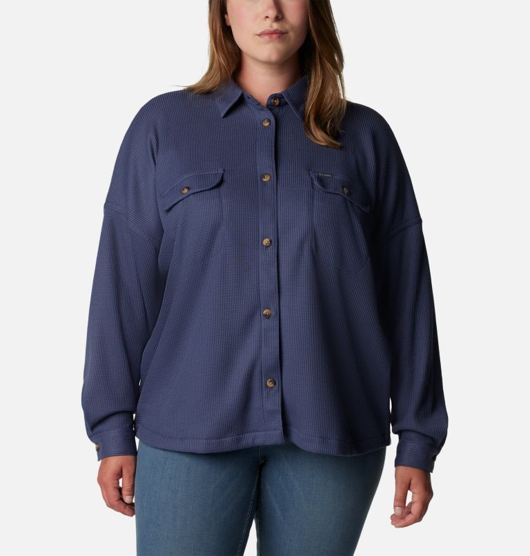 Women's Holly Hideaway Waffle Shirt Jacket - Plus Size, Color: Nocturnal, image 3