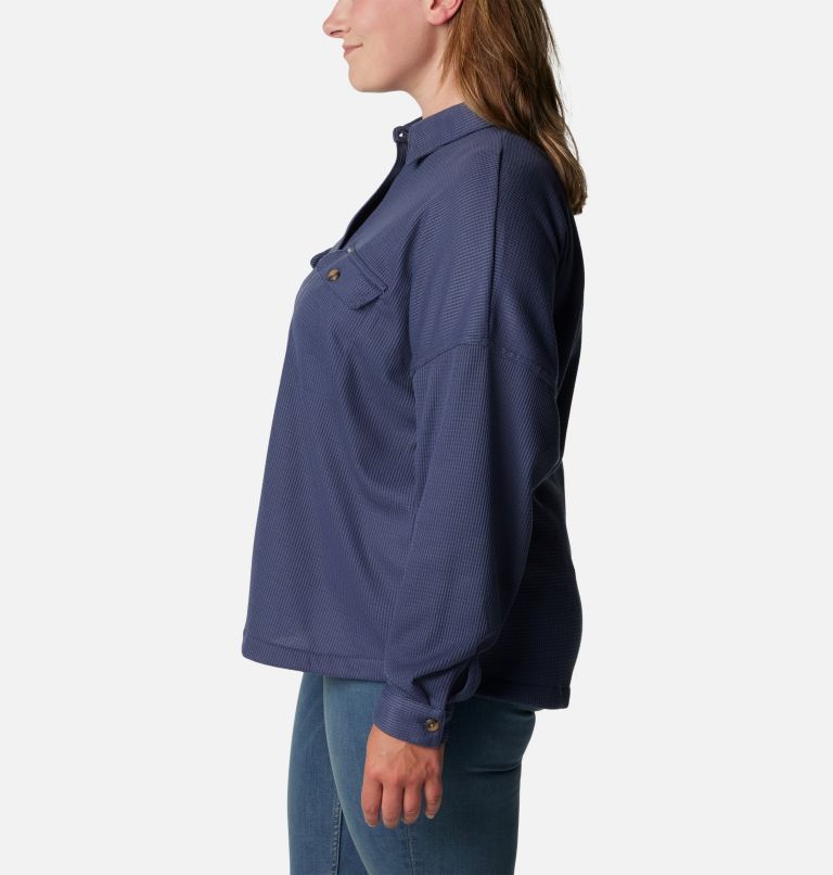 Thumbnail: Women's Holly Hideaway Waffle Shirt Jacket - Plus Size, Color: Nocturnal, image 4