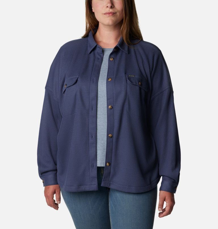 Thumbnail: Women's Holly Hideaway Waffle Shirt Jacket - Plus Size, Color: Nocturnal, image 1