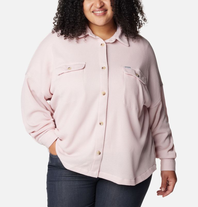 Women's Holly Hideaway Waffle Shirt Jacket - Plus Size, Color: Dusty Pink, image 3